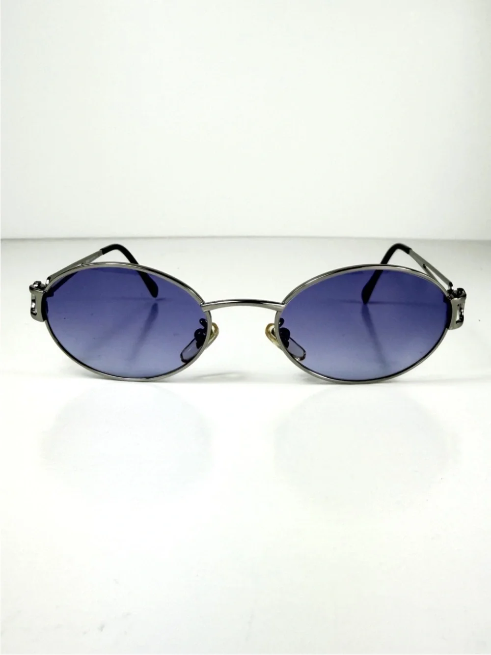 90s Vtg Versace H68 Silver Oval Medusa Sunglasses Custom Purple Lenses Full Set